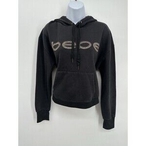 Y2K Bebe Zip Up Hoodie Womens Black Velour Track Jacket VTG Sport Designer L